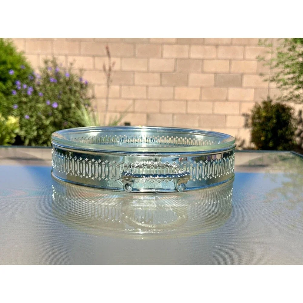 International Silver Co Silver Plated Ring Pie Holder Anchor Hocking Glass Dish
